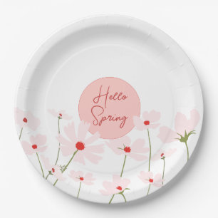 Assiettes En Carton Bonjour Printemps rose clair cosmos fleurs blanc