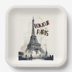 Assiettes En Carton Bonjour Skyline Marathon Paris
