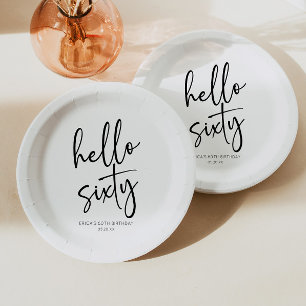 Assiettes En Carton Bonjour Soixante Minimaliste 60e fête d'anniversai