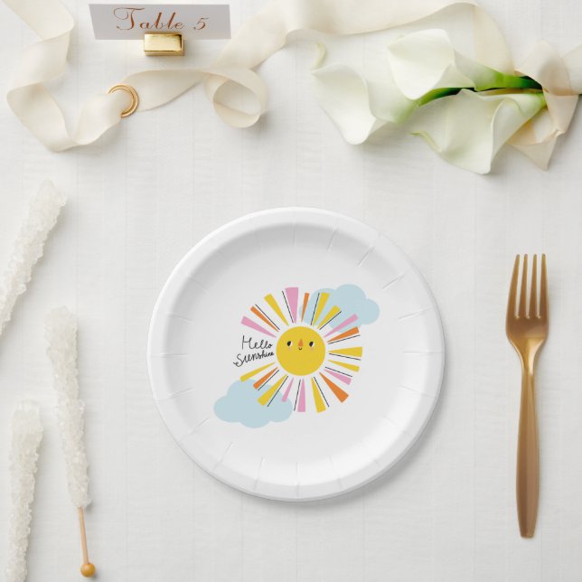 Assiettes En Carton Bonjour Sunshine Girl Baby shower Plaques de papie (Mariage)