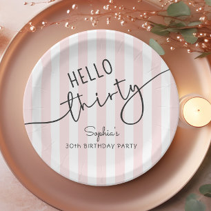 Assiettes En Carton Bonjour Trente Modern Script 30e Fête d'Anniversai