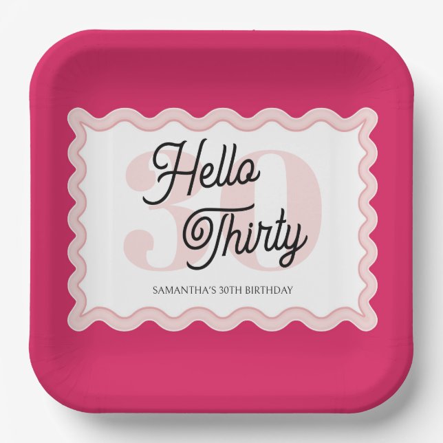 Assiettes En Carton Bonjour Trente Wavy Super 30e anniversaire (Recto)