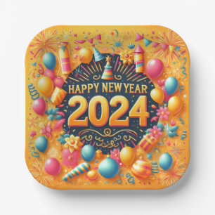 Assiettes En Carton Bonne année 2024 Plaque papier