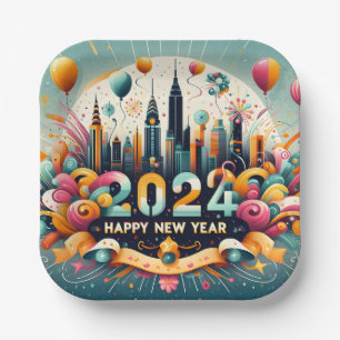 Assiettes En Carton Bonne année 2024 Plaque papier