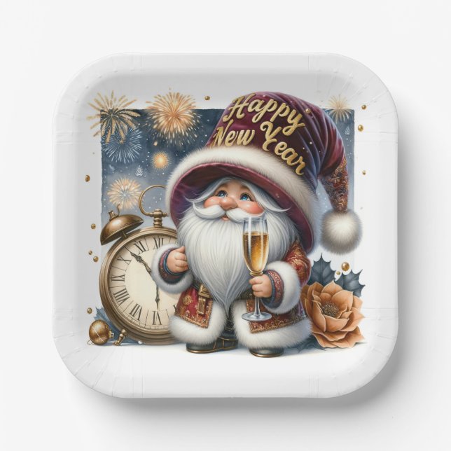 Assiettes En Carton Bonne année Gnome (Recto)