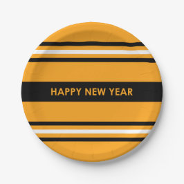 Assiettes En Carton Bonne année Jaune et Noir