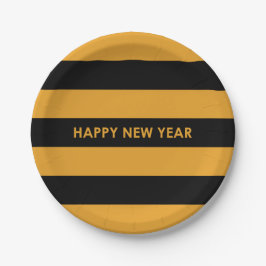 Assiettes En Carton Bonne année Jaune et Noir