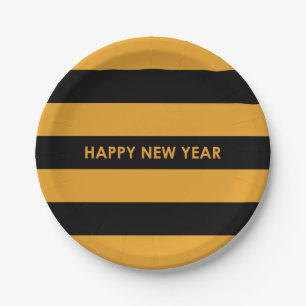 Assiettes En Carton Bonne année Jaune et Noir