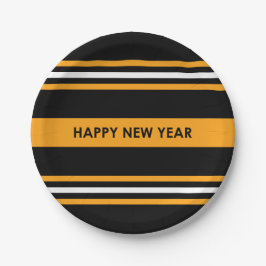 Assiettes En Carton Bonne année Noir et Jaune
