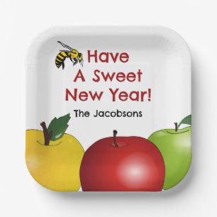 Assiettes En Carton Bonne année Pomme et abeille