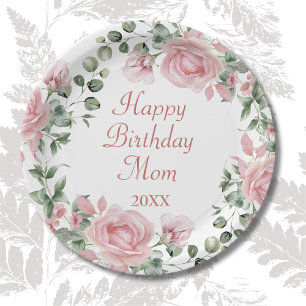 Assiettes En Carton Bonne fête d'anniversaire Maman rose Floral
