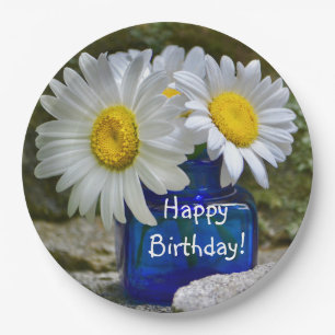 Assiettes En Carton Bonne fête d'anniversaire White Daisy