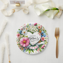 Assiettes En Carton Bonne Fête des mères Coeurs floraux