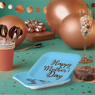 Assiettes En Carton Bonne Fête des mères Plaque papier bleu