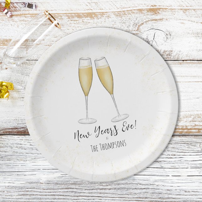 Assiettes En Carton Bonne fête du Nouvel An Champagne Aquarelle Or (Créateur téléchargé)