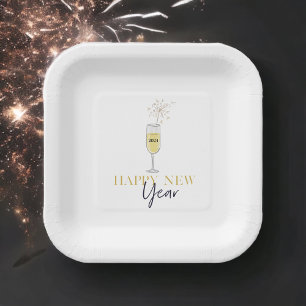 Assiettes En Carton Bonne fête du Nouvel An Champagne Sparkler