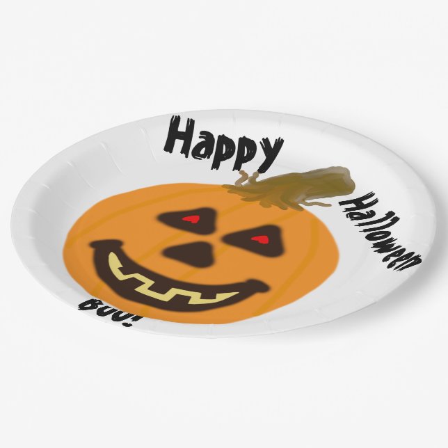 Assiettes En Carton Bonne Halloween Boo Smiling Citrouille (Angle)