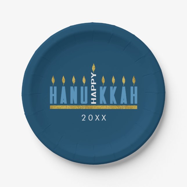 Assiettes En Carton Bonne Hanoukka | Menorah Custom (Devant)