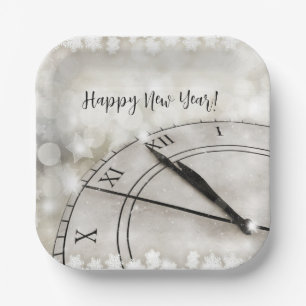 Assiettes En Carton Bonne horloge du Nouvel An à minuit