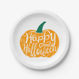 Assiettes En Carton Bonne lettre Halloween sur citrouille sculpté