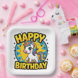 Assiettes En Carton Bonne licorne d'anniversaire