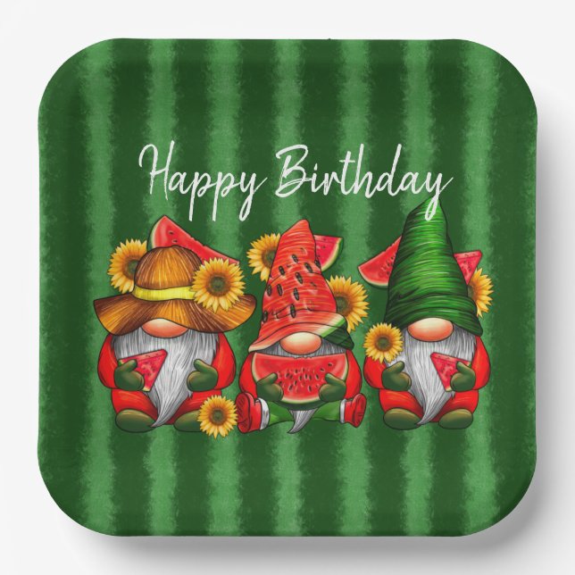Assiettes En Carton Bonne pastèque d'anniversaire (Recto)