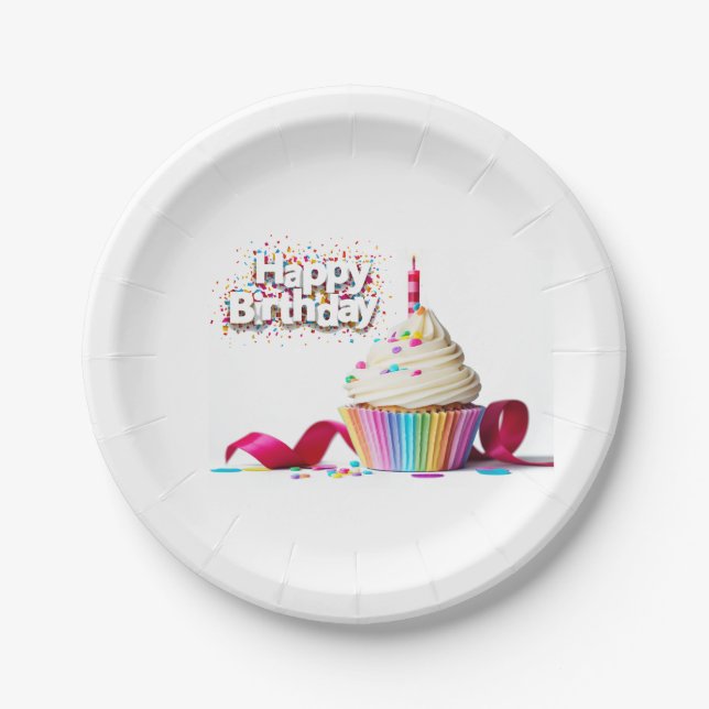 Assiettes En Carton Bonne plaque de papier Cupcake anniversaire (Devant)