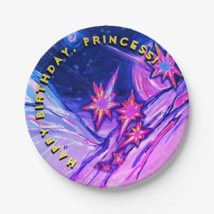 Assiettes En Carton Bonne princesse spatiale d'anniversaire