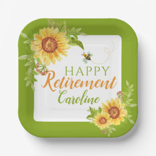 Assiettes En Carton Bonne retraite Floral Tournesol