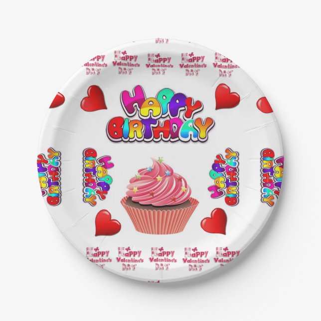 Assiettes En Carton Bonne Valentine's Happy Birthday Plaques de papier (Devant)