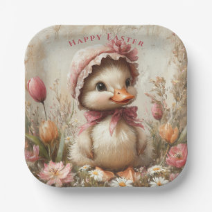 Assiettes En Carton Bonnet rose de Pâques Tulipes Daisis