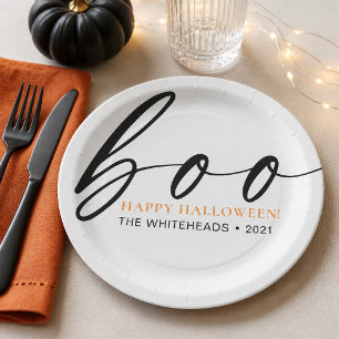 Assiettes En Carton Boo blanc Joyeux Halloween Famille