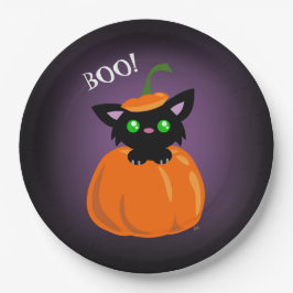 Assiettes En Carton BOO ! Chat dans une plaque Citrouille Halloween