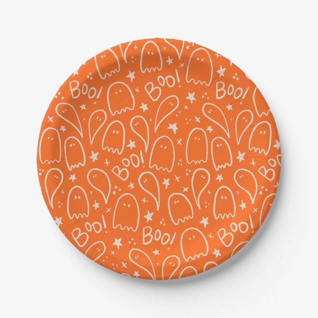 Assiettes En Carton Boo Ghosts Fête d'Halloween (Devant)