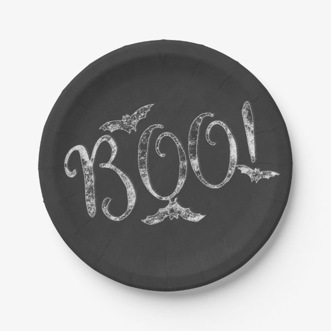 Assiettes En Carton BOO ! Halloween Chalkboard Chalk Fête (Devant)