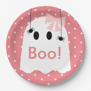 Assiettes En Carton Boo ! Halloween Ghost GIrl Ribbon mignon rose