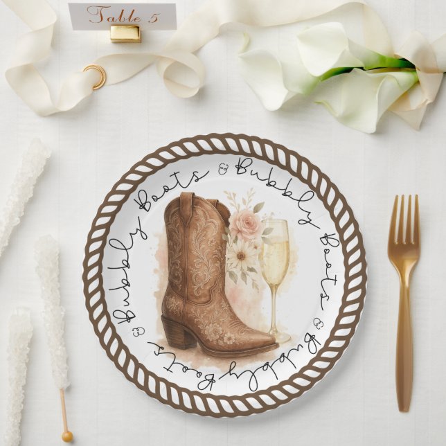 Assiettes En Carton Boots & Bubbly Country Western Boot Fête des marié (Mariage)