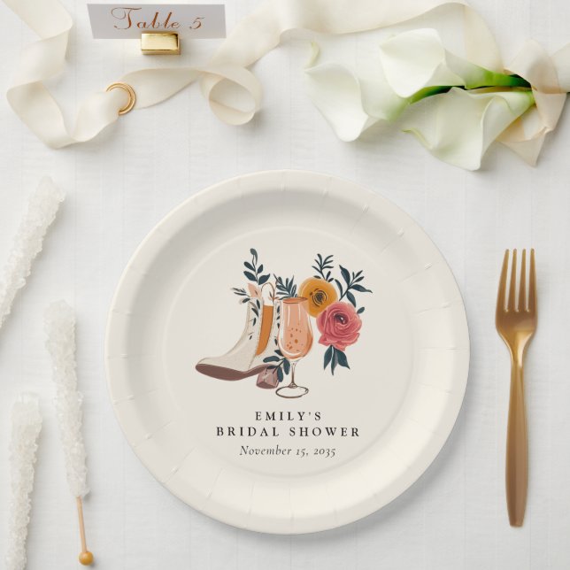 Assiettes En Carton Boots & Bubbly Fête des mariées occidentale (Mariage)