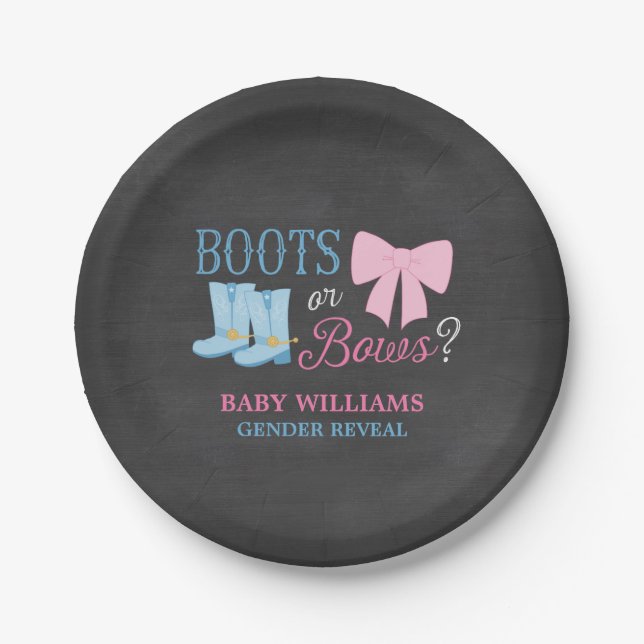 Assiettes En Carton Boots or Bows Genre Reveillez Baby shower de fête (Devant)