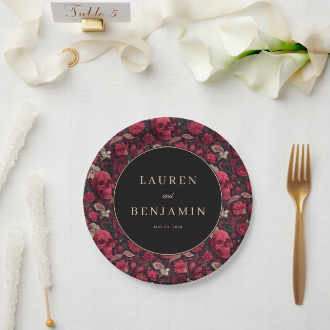 Assiettes En Carton Bordeaux Gothic Paisley Wedding (Mariage)