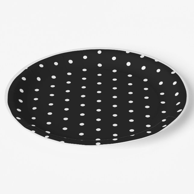 Assiettes En Carton Bordure blanche noire géométrique Pois (Angle)