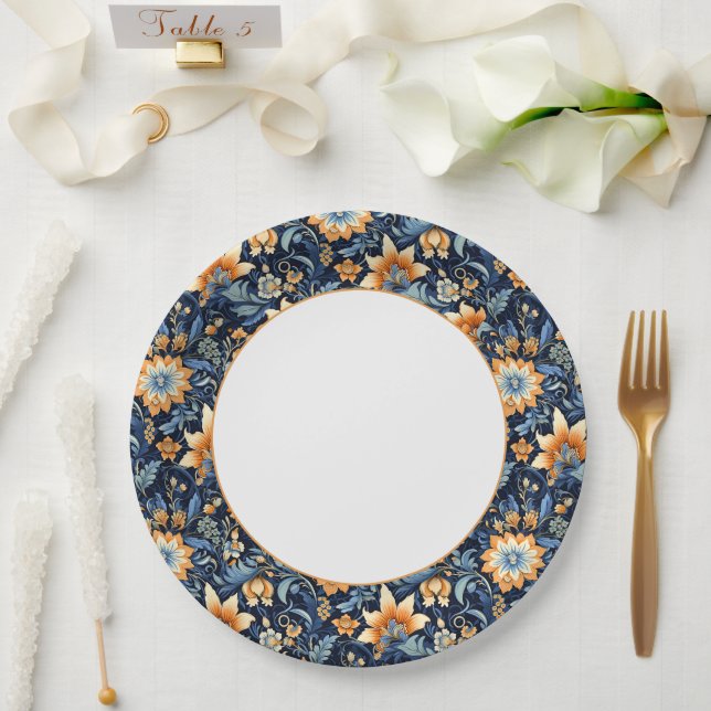 Assiettes En Carton Bordure bleu foncé de la marguerite (Mariage)