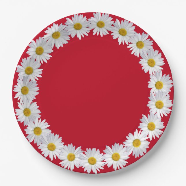 Assiettes En Carton Bordure Bleue Bleue Sur Rouge (Devant)