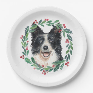 Assiettes En Carton Bordure Collie Elegant Chien Noël Papier de Noël