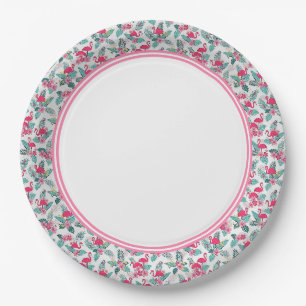 Assiettes En Carton Bordure de Flamant rose rose