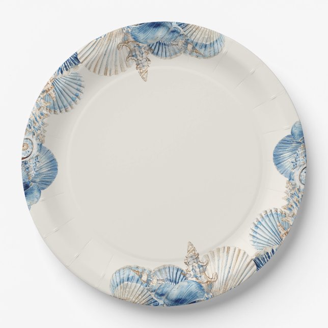 Assiettes En Carton Bordure élégante de coquillages (Devant)