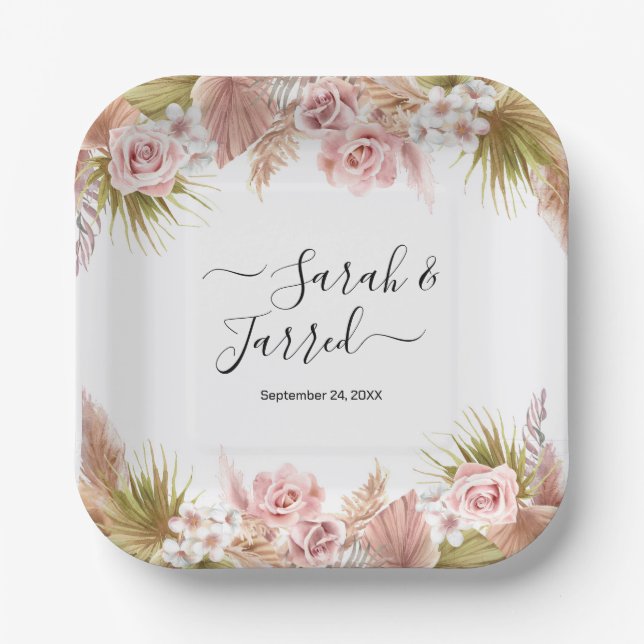 Assiettes En Carton Bordure florale bohème (Recto)