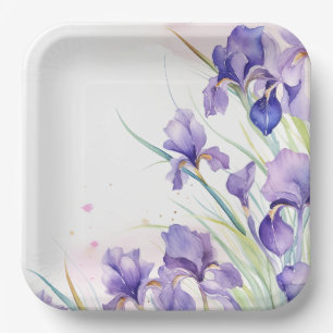 Assiettes En Carton Bordure Iris Violet En Blanc