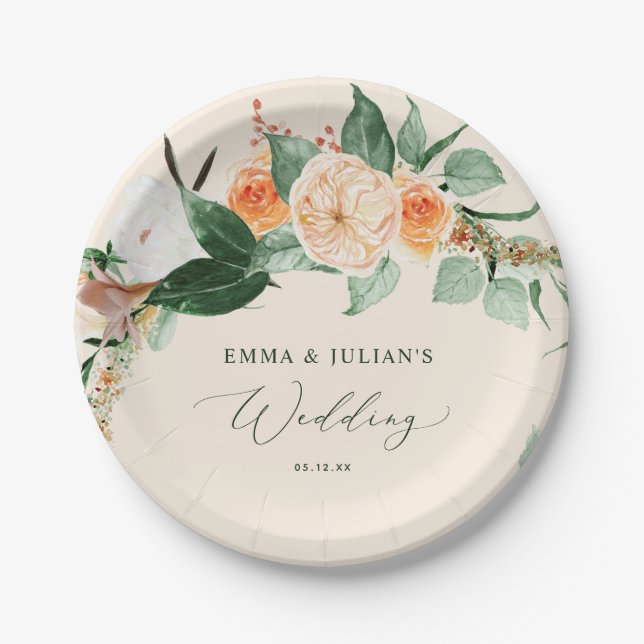 Assiettes En Carton Botanique Boho - Pêche de verdure Mariage personna (Devant)