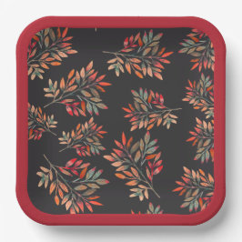 Assiettes En Carton Botanique Colorée automne laisse foncé personnalis
